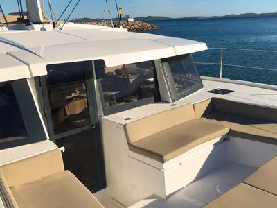 Deck of Aquilon, a Bali 4.2 catamaran at Plan-d'Aups-Sainte-Baume, France