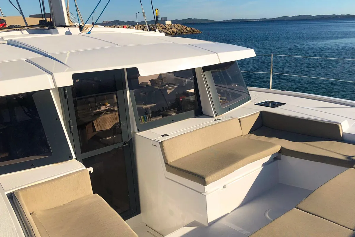 Deck of Aquilon, a Bali 4.2 catamaran at Plan-d'Aups-Sainte-Baume, France