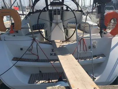 Cockpit of Dione, a Jeanneau Sun Odyssey 36i sailboat at Lavreotiki Municipal Unit, Greece
