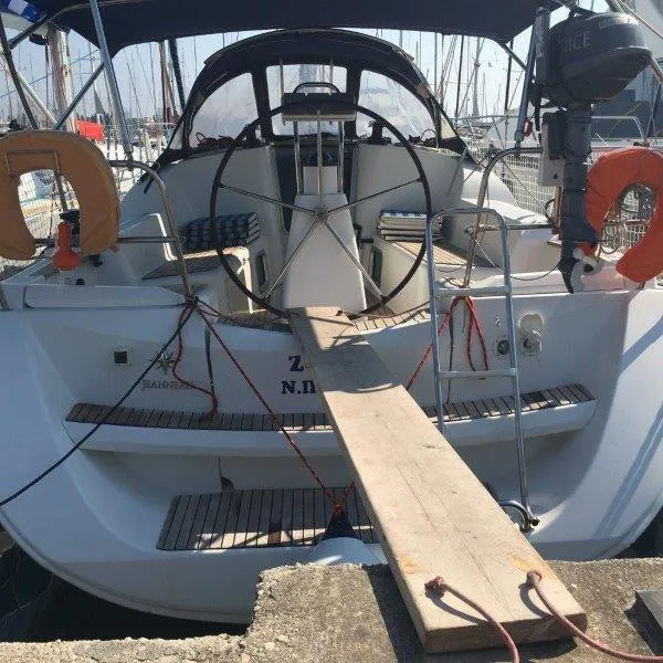 Cockpit of Dione, a Jeanneau Sun Odyssey 36i sailboat at Lavreotiki Municipal Unit, Greece