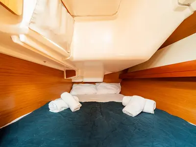 Cabin on Dione, a Jeanneau Sun Odyssey 36i sailboat at Lavreotiki Municipal Unit, Greece