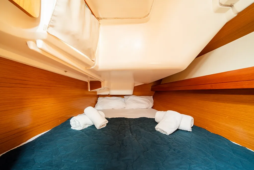 Cabin on Dione, a Jeanneau Sun Odyssey 36i sailboat at Lavreotiki Municipal Unit, Greece