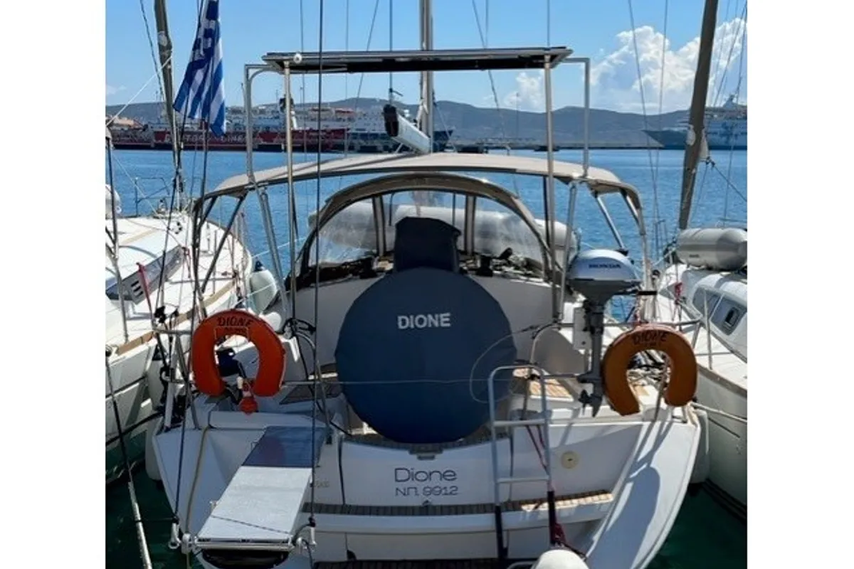 Exterior view of Dione, a Jeanneau Sun Odyssey 36i sailboat at Lavreotiki Municipal Unit, Greece