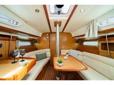 Salon of Dione, a Jeanneau Sun Odyssey 36i sailboat at Lavreotiki Municipal Unit, Greece