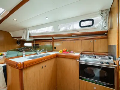 Galley of Dione, a Jeanneau Sun Odyssey 36i sailboat at Lavreotiki Municipal Unit, Greece