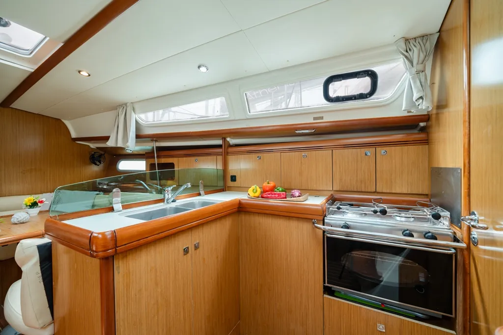 Galley of Dione, a Jeanneau Sun Odyssey 36i sailboat at Lavreotiki Municipal Unit, Greece