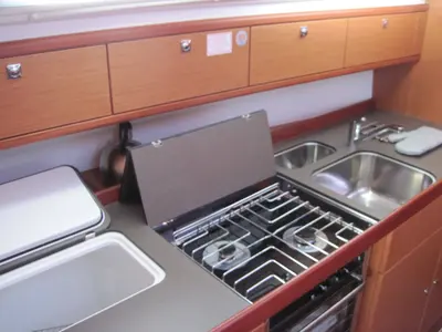 Galley of Vittoria, a Bavaria Cruiser 41 sailboat at Capo d'Orlando, Italy