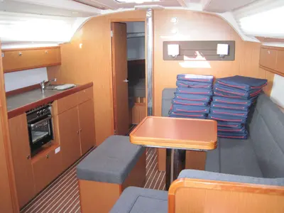 Salon of Vittoria, a Bavaria Cruiser 41 sailboat at Capo d'Orlando, Italy