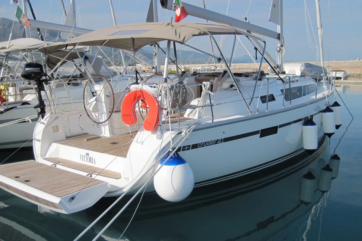 Vittoria, a Bavaria Cruiser 41 sailboat at Capo d'Orlando, Italy