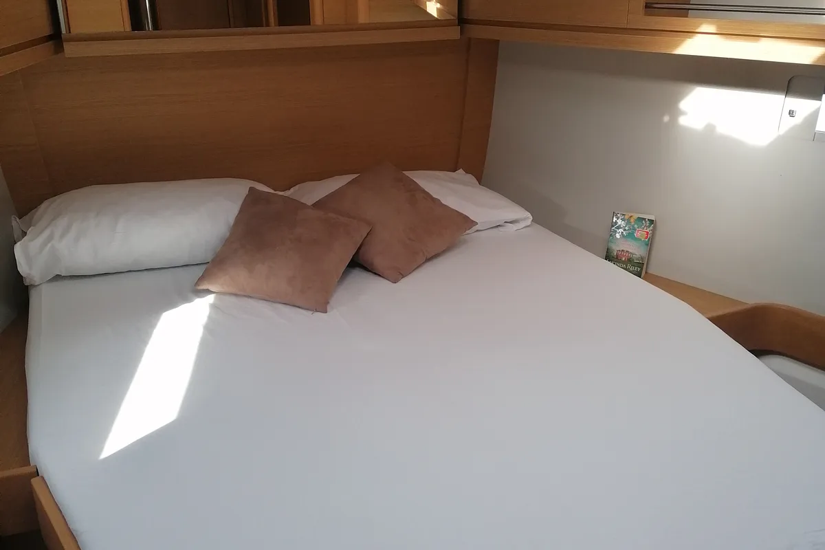 Cabin on Serendipity, a Dufour 460 Grand Large sailboat at Capo d'Orlando, Italy