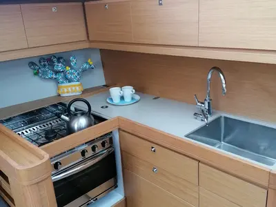 Galley of Serendipity, a Dufour 460 Grand Large sailboat at Capo d'Orlando, Italy