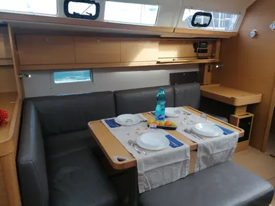 Salon of Serendipity, a Dufour 460 Grand Large sailboat at Capo d'Orlando, Italy