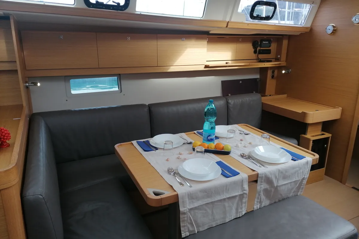 Salon of Serendipity, a Dufour 460 Grand Large sailboat at Capo d'Orlando, Italy
