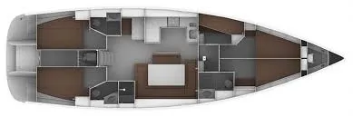 Floor plan of Pevero, a Bavaria Cruiser 51 sailboat at Olbia, Italy