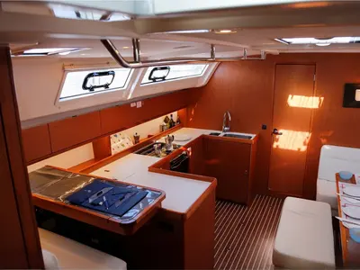 Galley of Pevero, a Bavaria Cruiser 51 sailboat at Olbia, Italy