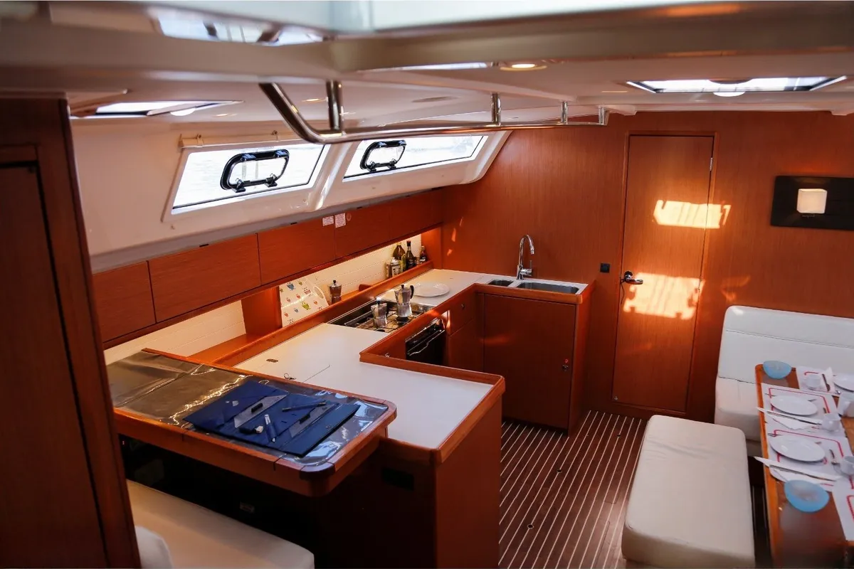 Galley of Pevero, a Bavaria Cruiser 51 sailboat at Olbia, Italy