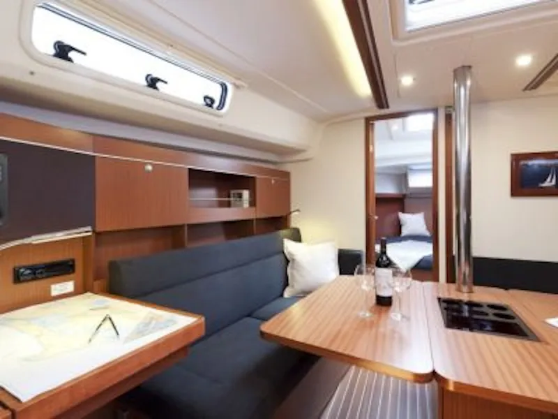 Salon of Happy Impuls, a Hanse 385 sailboat at Preveza, Greece