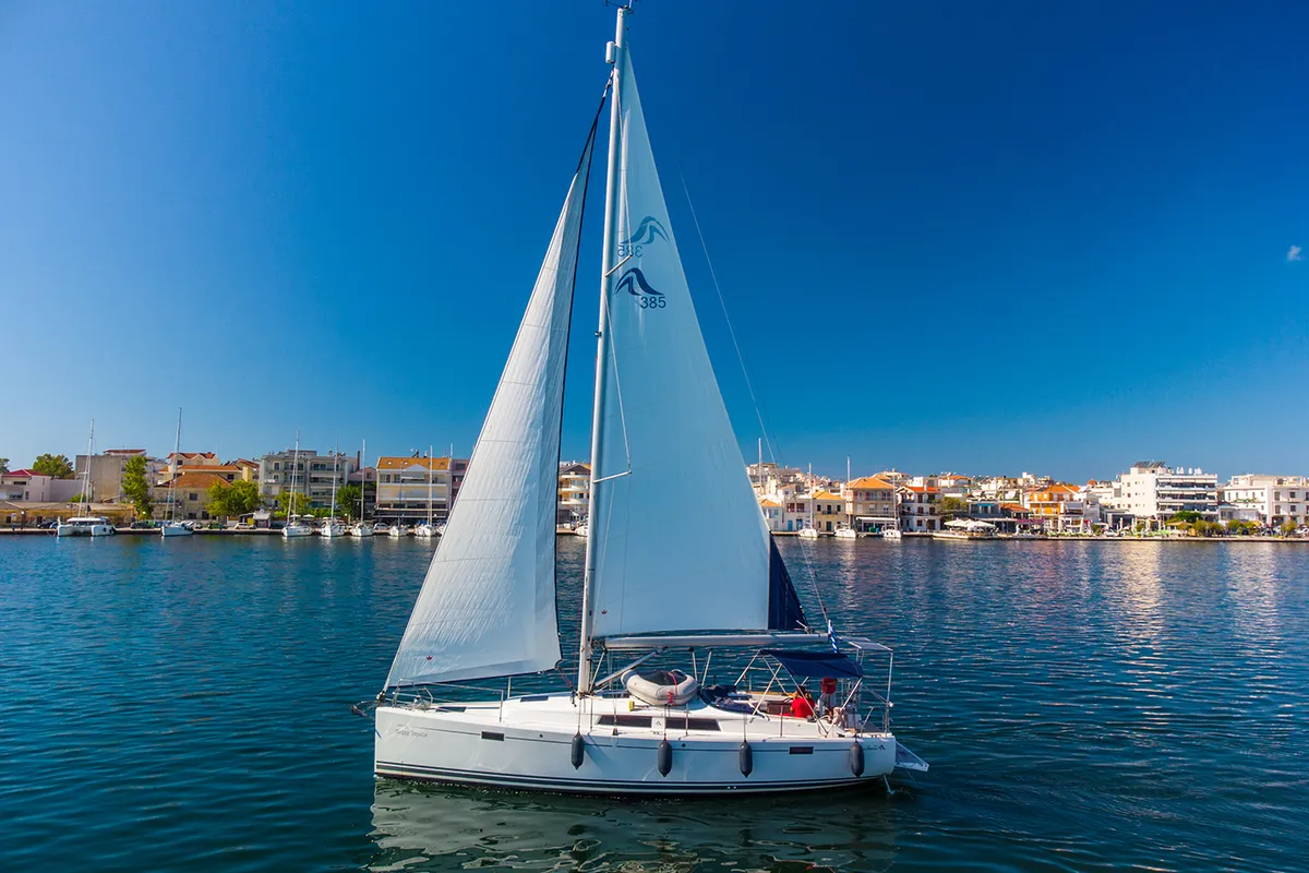 Exterior view of Happy Impuls, a Hanse 385 sailboat at Preveza, Greece