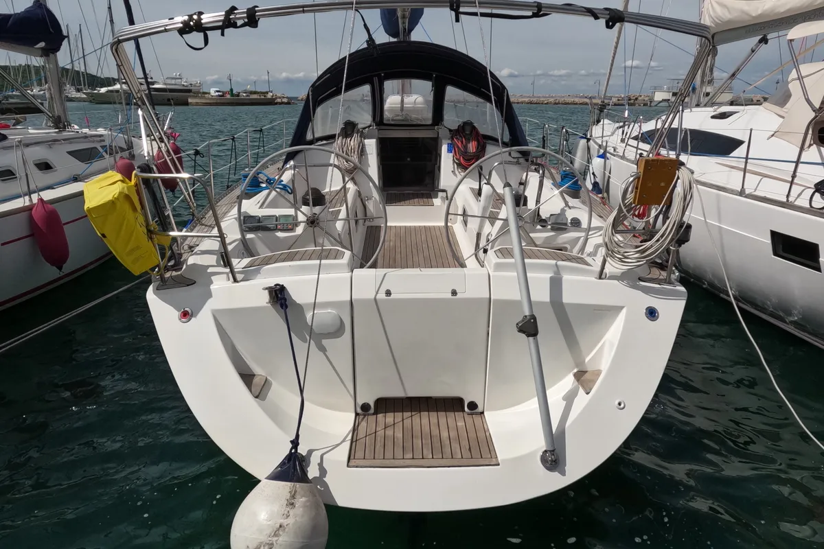 Cockpit of Morning Light, a Elan 45 sailboat at Izola, Slovenia