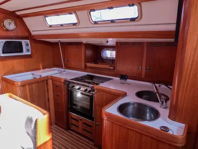 Galley of Morning Light, a Elan 45 sailboat at Izola, Slovenia