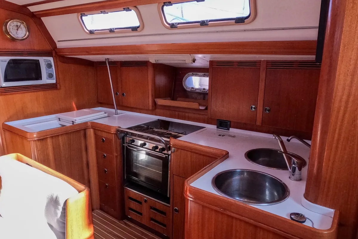 Galley of Morning Light, a Elan 45 sailboat at Izola, Slovenia