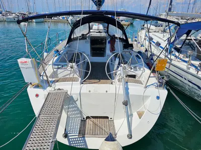 Cockpit of Morning Light, a Elan 45 sailboat at Izola, Slovenia