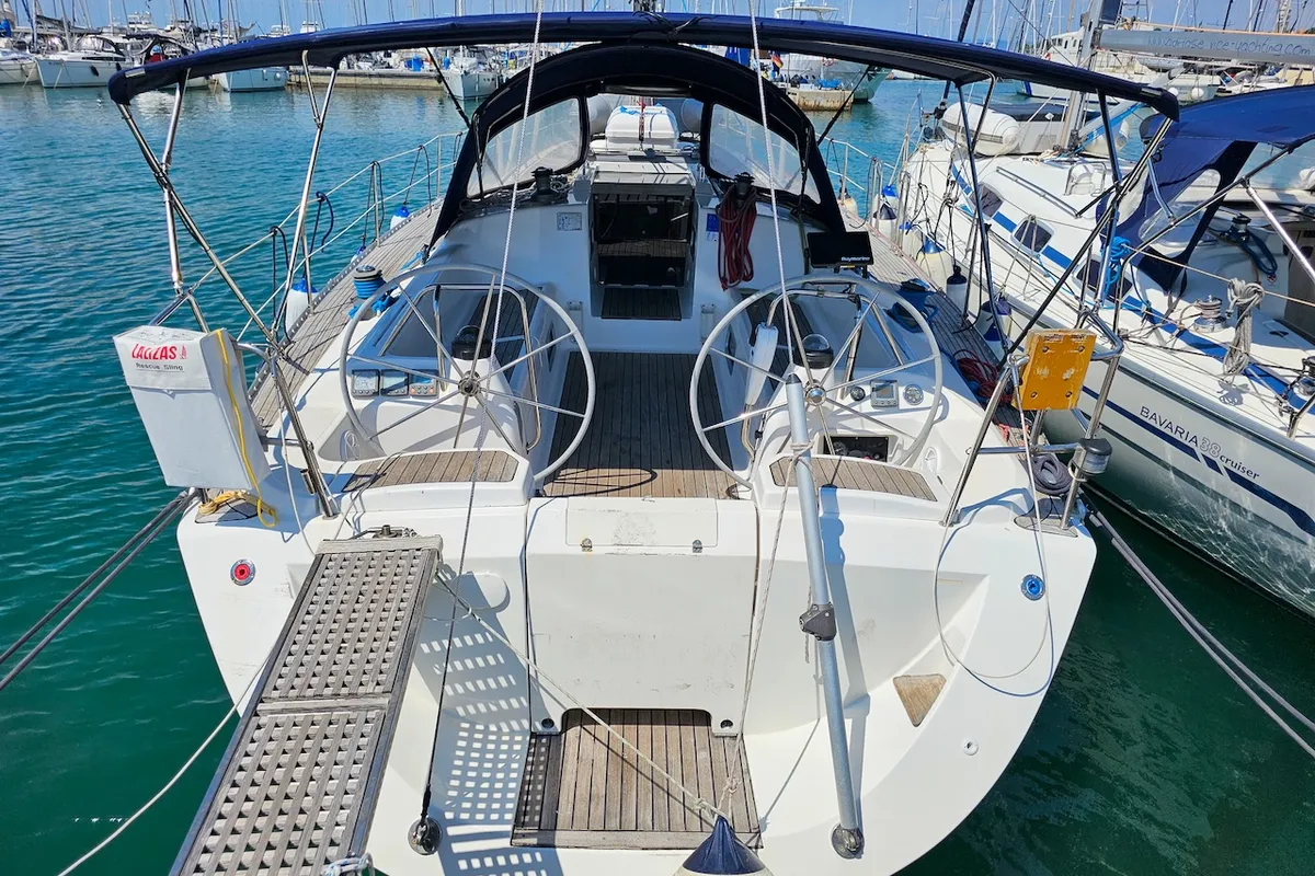 Cockpit of Morning Light, a Elan 45 sailboat at Izola, Slovenia