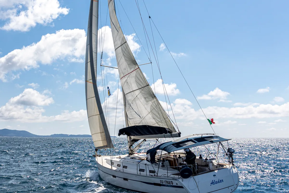 Exterior view of Aladar - Solar Panel, a Bavaria Cruiser 50 sailboat at Puntone di Scarlino, Italy