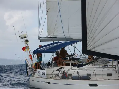 Cockpit of Tetina, a Beneteau 50 sailboat at Municipal Unit of Lefkada, Greece