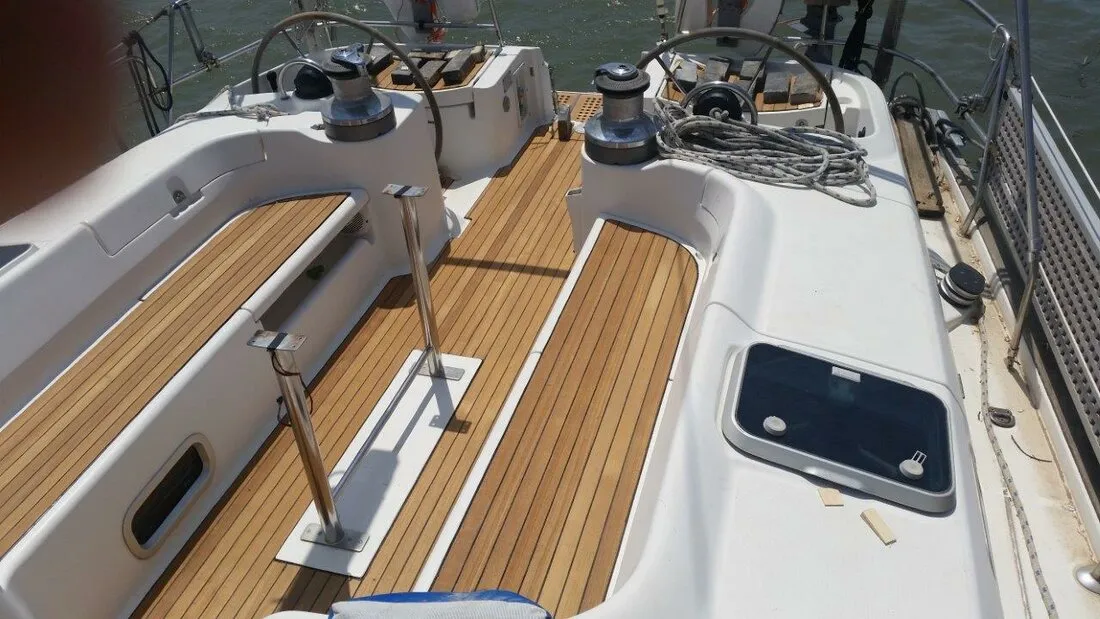 Cockpit of Tetina, a Beneteau 50 sailboat at Municipal Unit of Lefkada, Greece