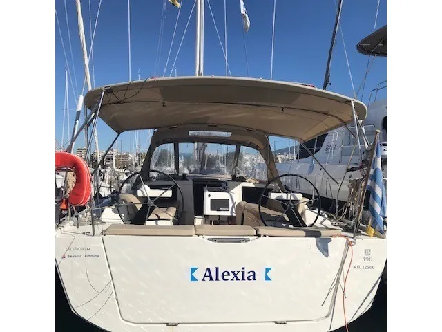 Cockpit of Alexia, a Dufour 390 Grand Large sailboat at Athens, Greece
