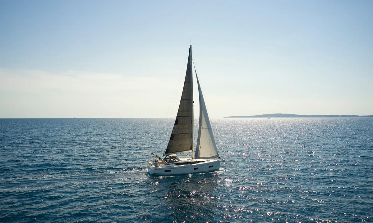Exterior view of Rising Sun, a Bavaria C38 sailboat at Murter, Croatia