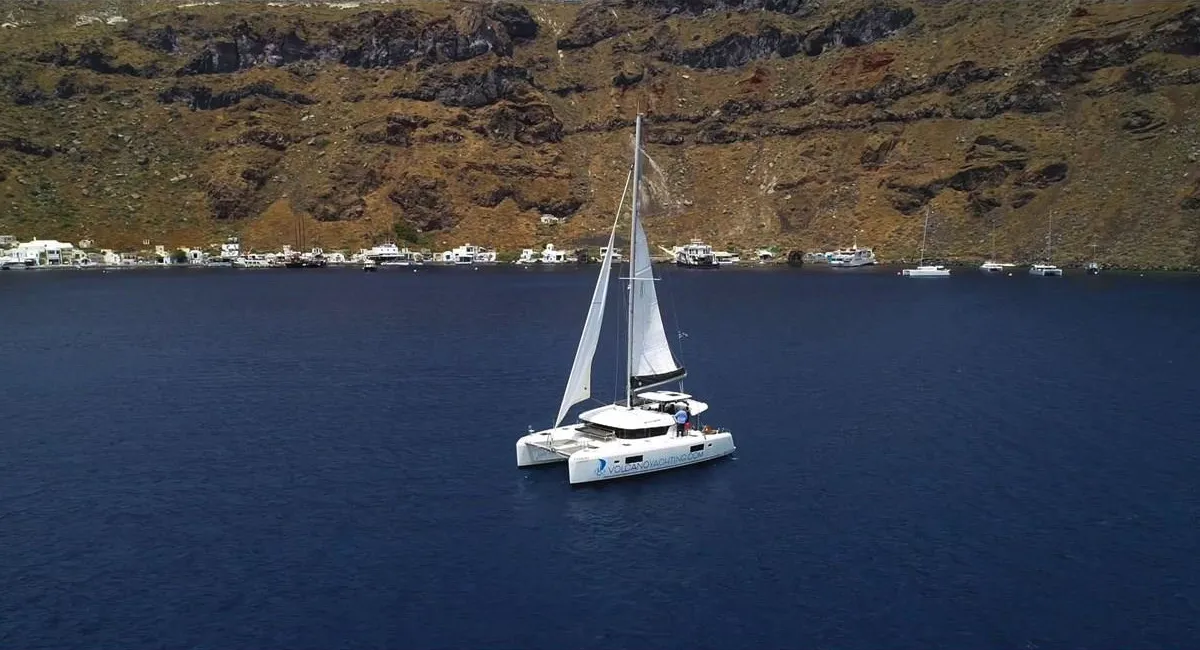 Sotiria, a Lagoon 42 catamaran at Thira Municipal Unit, Greece
