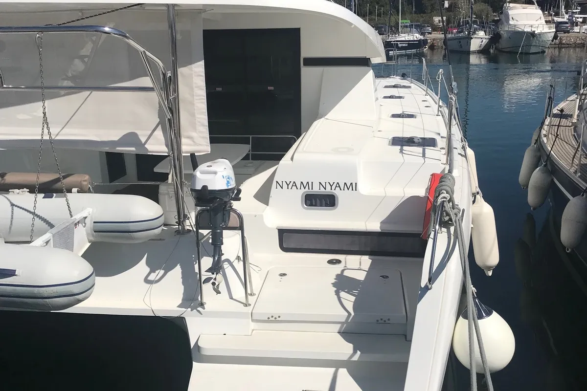Deck of Nyami Nyami, a Lagoon 42 catamaran at Municipal Unit of Lefkada, Greece