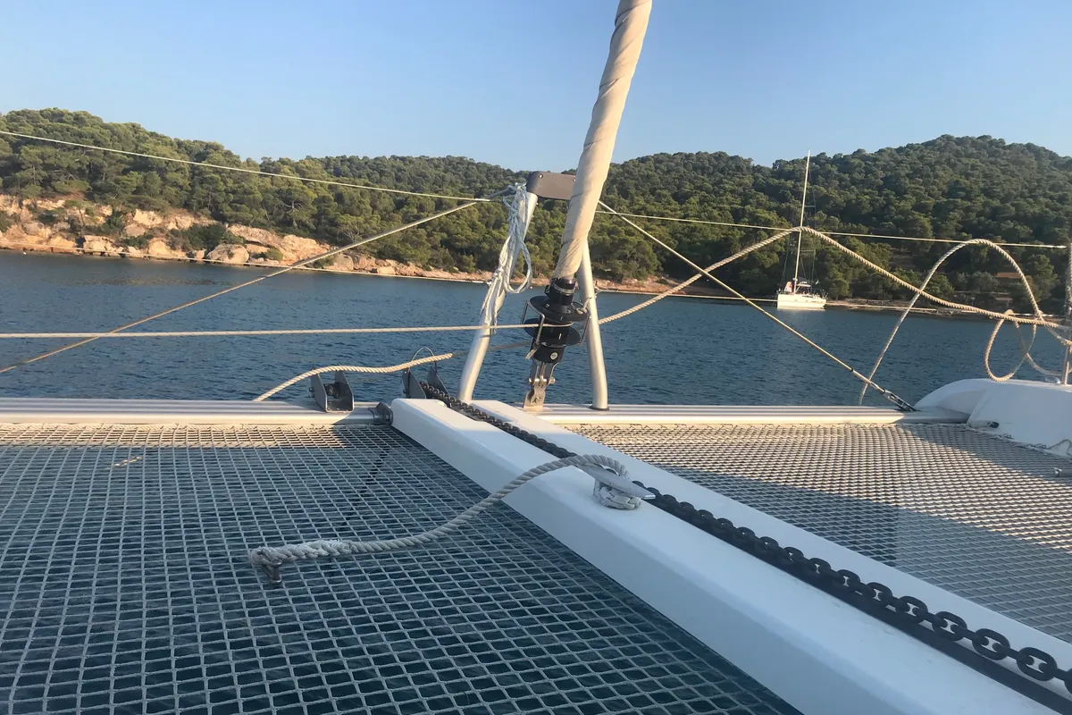 Deck of Nyami Nyami, a Lagoon 42 catamaran at Municipal Unit of Lefkada, Greece