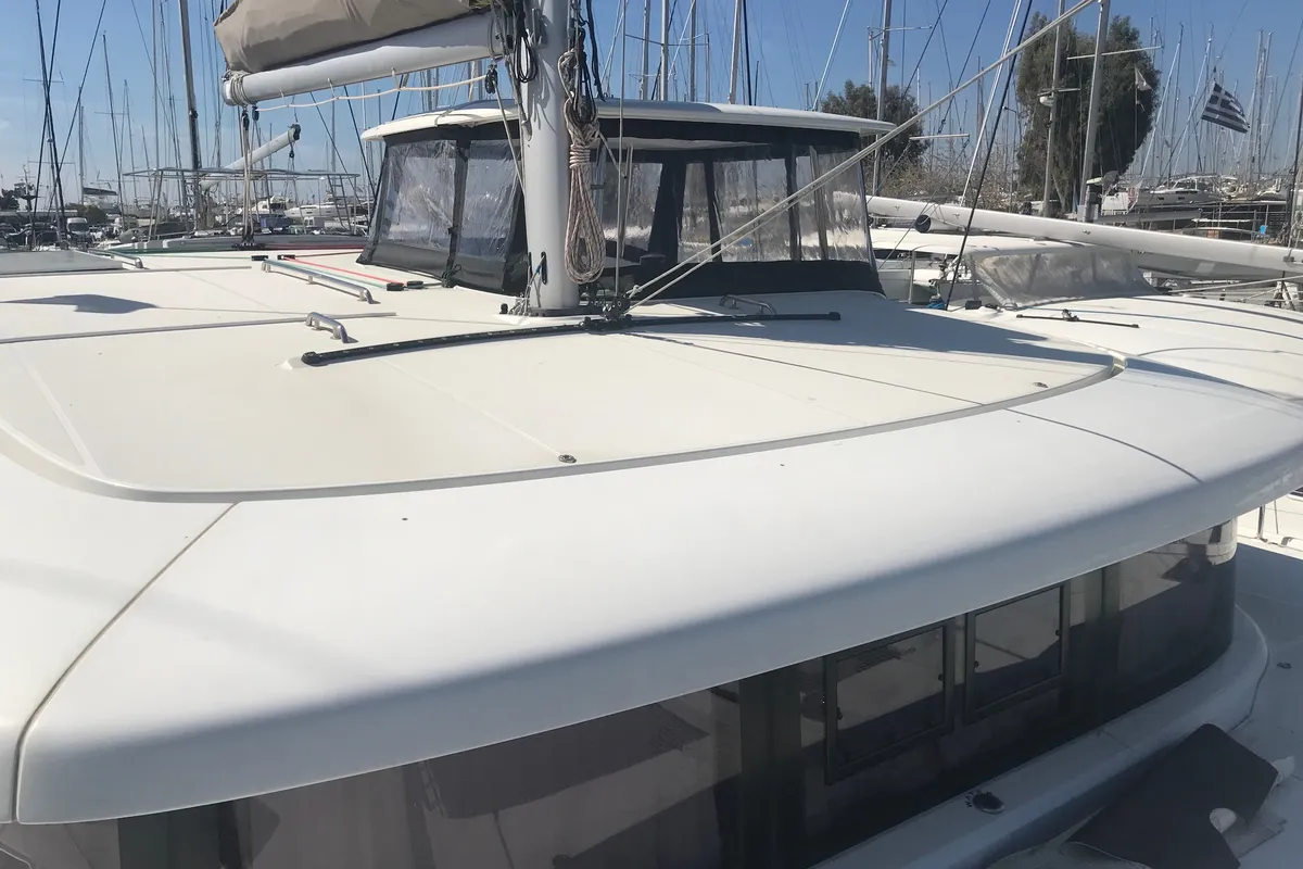 Deck of Nyami Nyami, a Lagoon 42 catamaran at Municipal Unit of Lefkada, Greece