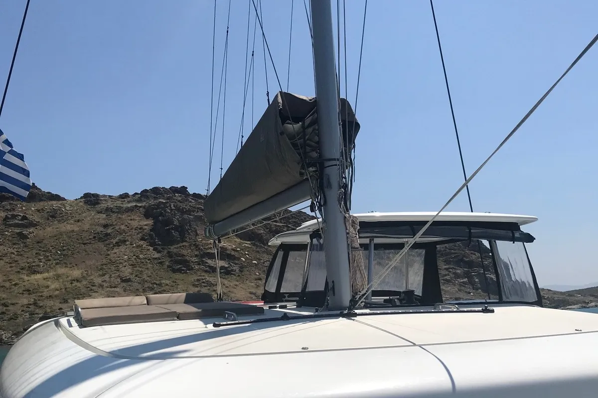 Deck of Nyami Nyami, a Lagoon 42 catamaran at Municipal Unit of Lefkada, Greece