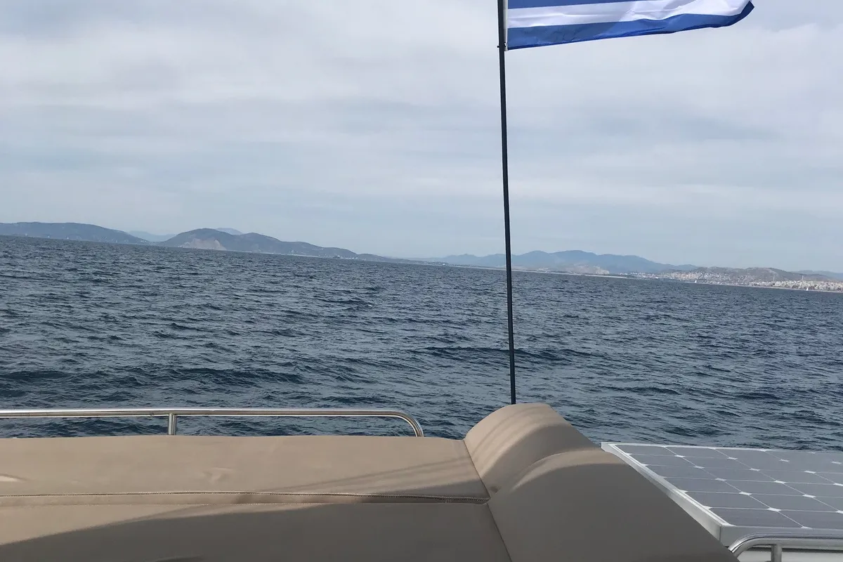 Deck of Nyami Nyami, a Lagoon 42 catamaran at Municipal Unit of Lefkada, Greece