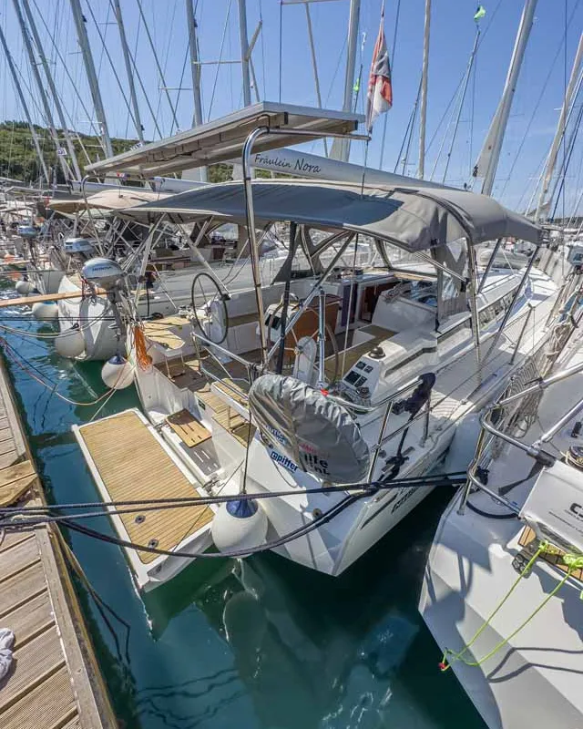 Exterior view of Fräulein Nora, a Bavaria C42 sailboat at Grad Pula, Croatia
