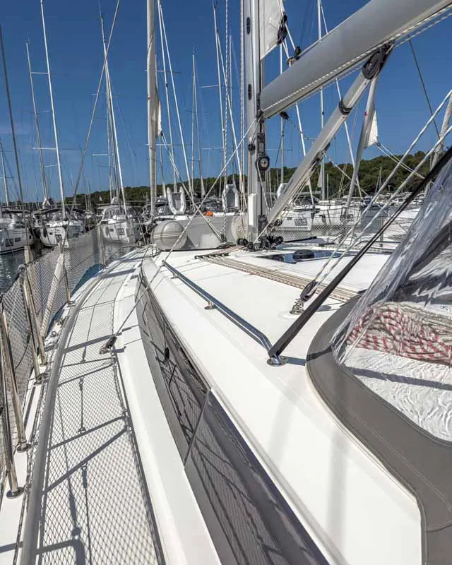 Deck of Fräulein Nora, a Bavaria C42 sailboat at Grad Pula, Croatia