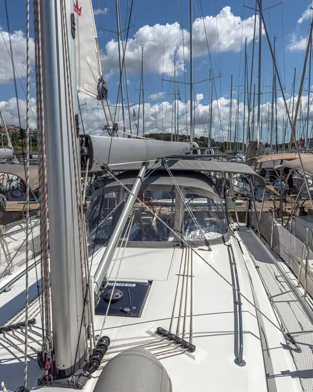Deck of Fräulein Nora, a Bavaria C42 sailboat at Grad Pula, Croatia