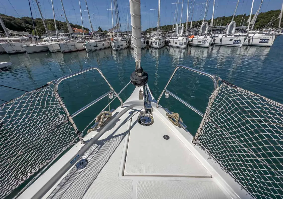 Deck of Fräulein Nora, a Bavaria C42 sailboat at Grad Pula, Croatia