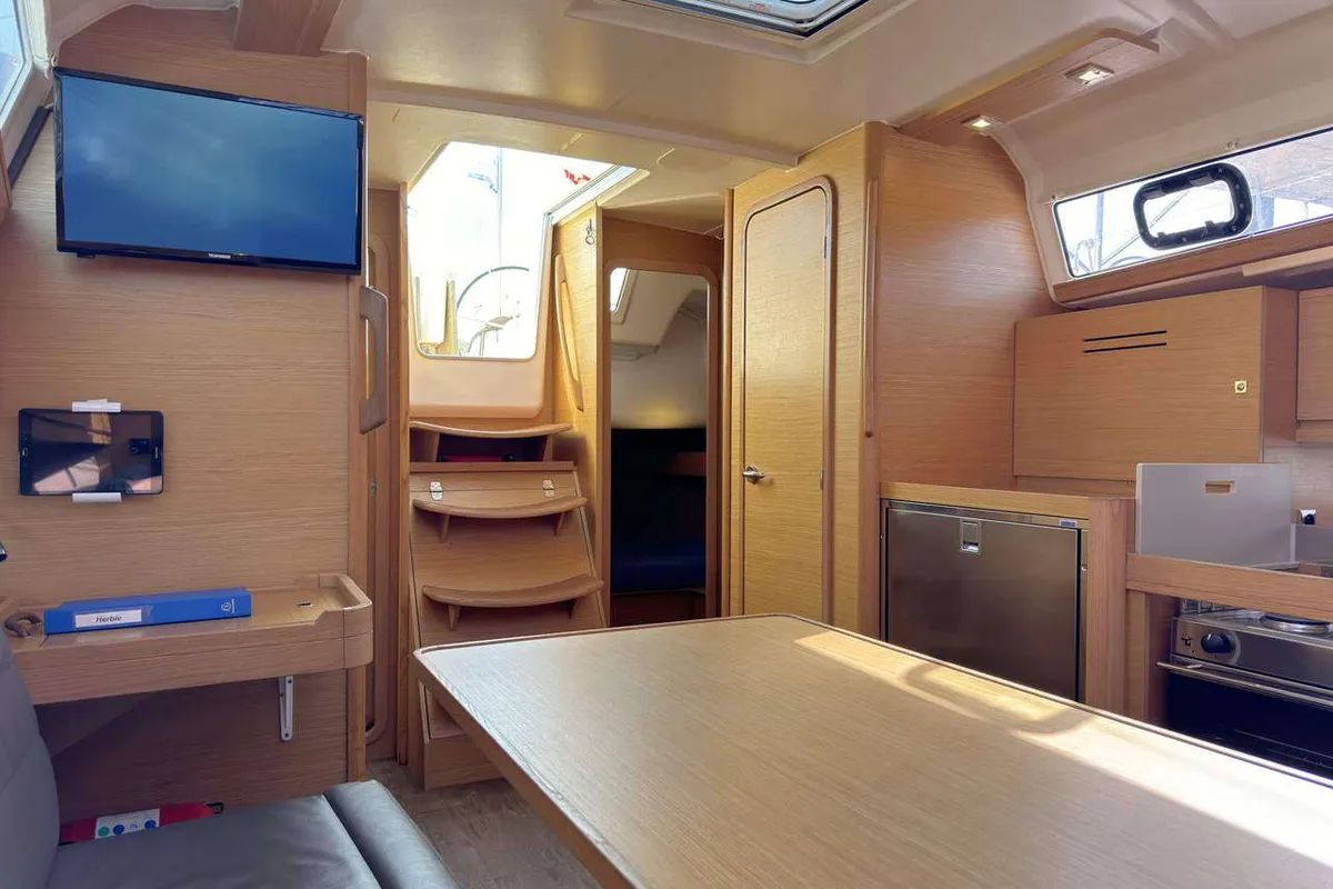 Salon of Herbie, a Dufour 382 GL sailboat at Flensburg, Germany