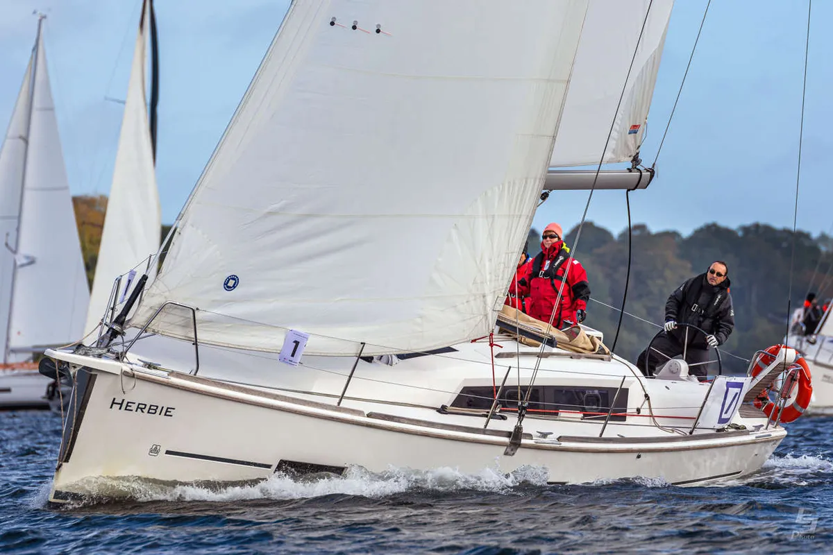 Exterior view of Herbie, a Dufour 382 GL sailboat at Flensburg, Germany
