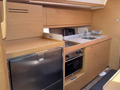 Galley of Herbie, a Dufour 382 GL sailboat at Flensburg, Germany