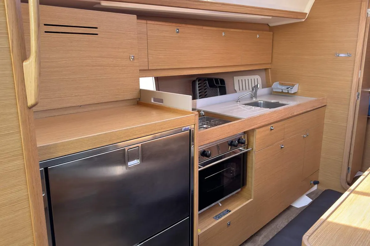 Galley of Herbie, a Dufour 382 GL sailboat at Flensburg, Germany