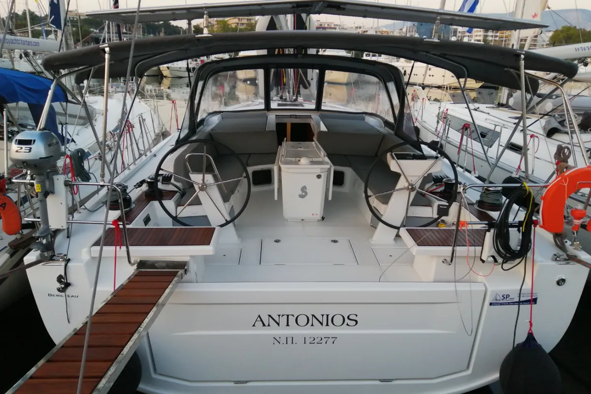 Cockpit of ANTONIOS, a Beneteau Oceanis 51.1 sailboat at Athens, Greece