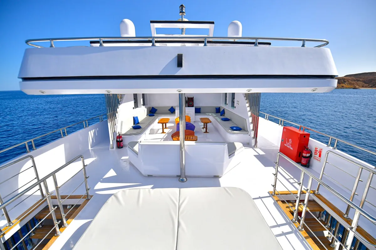 Deck of Bunk bed cabin lower deck 2, a Gulet Luxury Motor Yacht motorboat at Sharm El Sheikh, Egypt