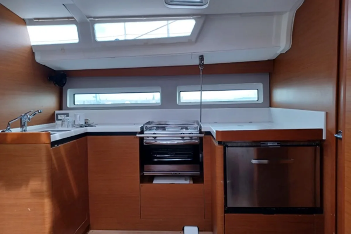 Galley of Cloe I, a Jeanneau Sun Odyssey 490 sailboat at Olbia, Italy