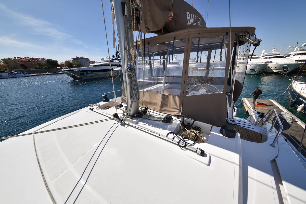 Deck of DESTINY, a Bali 4.6 catamaran at Zadar, Croatia